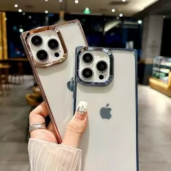 Чехол для телефона с сплошной цветной рамкой и квадратным узором для iPhone 16 Pro Max 15 Pro 14 13 12 11, ударопрочный прозрачный мягкий бампер из ТПУ iPhone 16 чёрный