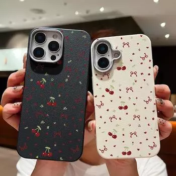 Чехол для телефона с текстурой из кожи и бантом Cherry для iPhone 16 Pro 15 14 Plus 13 12 Pro Max 11, противоударный, мягкий, из ТПУ, тонкий, матовый чехол iPhone 16 чёрный