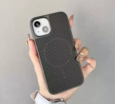 Чехол для телефона с текстурой из углеродного волокна и беспроводной зарядкой на магните для iPhone 16 Pro Max 15 Pro 14 13 12 для Magsafe, ударопрочный, тонкий, жесткий чехол-бампер из ПК iPhone 16E чёрный