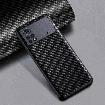 Чехол для телефона с текстурой углеродного волокна для Xiaomi Poco X4 Pro NFC 5G, модный дизайн, задняя крышка, чехол для Xiaomi Poco M4 Pro, чехол Poco X4 NFC чёрный