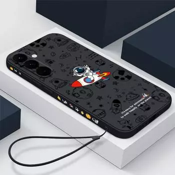 Чехол для телефона с узором космонавта и веревкой для Samsung S24 S23 FE S22 Ultra S21 FE A54 A53 A34 A52 A72 A71 A51 A32 A23 A13 S10, противоударный мягкий чехол для телефона Samsung S23