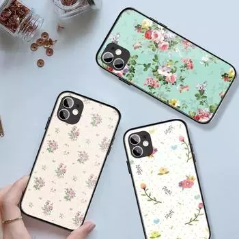 Чехол для телефона с винтажным цветочным принтом для iPhone 14 13 12 11 XS X 8 7 6 Plus Mini Pro Max SE 2022, черный, из поликарбоната, термополиуретана, стеклянный чехол для телефона iPhone 14