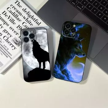 Чехол для телефона с волком для iPhone 14, 13, 11, 12 Pro 8, 7 Plus X 13 Pro MAX XR XS MINI SE 2020, черные чехлы iphone 13