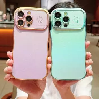 Чехол для телефона с волнистой рамкой и блестящим узором в виде сердца для Samsung S24 Ultra S23 FE S22 Plus, градиентный цвет, противоударный, защита линз, мягкий бампер из ТПУ Samsung S24 синий