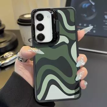 Чехол для телефона с волнистым принтом и подставкой для объектива для Samsung S24 Ultra S23 A55 A54 A34 A35 A16 A15, защитный мягкий противоударный матовый силиконовый чехол из ТПУ Samsung S24 чёрный