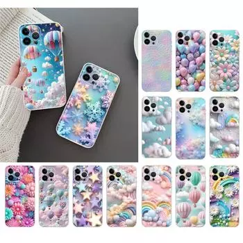 Чехол для телефона с воздушным шаром, облаком, радужной звездой и цветком для iphone 15 14 Pro Max 13 12 11 Pro Max XSMax XR 12 13 mini 14 Plus iPhone 13ProMax