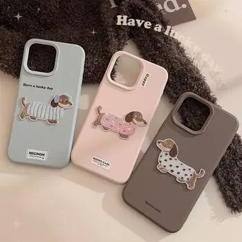 Чехол для телефона с вышитыми наклейками и изображением мультяшного щенка, совместимый и подходящий для iPhone 16 15 14 13/12promax 16promax