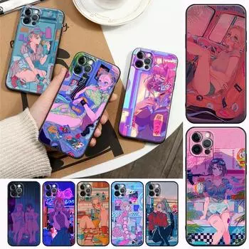 Чехол для телефона с забавной карикатурой на милую девушку для iPhone14 13 12 11 Pro Max 8 7 SE XR XS Plus, черный, мягкий, силиконовый чехол, Fundas Coques iPhone 14 PM