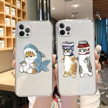 Чехол для телефона с забавным мультяшным котом для iPhone 11 12 Pro Max 13 XR XS X 8 7 SE 2020 Plus, прозрачный мягкий чехол из ТПУ с милым животным рисунком iPhone 7 8 SE2