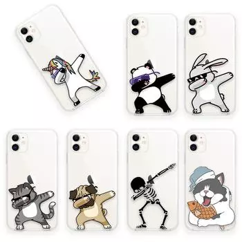Чехол для телефона с забавным животным, кроликом, пандой, кошкой, собакой для iPhone 14, 13, 12, 11 PM Pro Max XS X XR SE 7 8 Plus, мини-прозрачный чехол, Fundas iPhone 14 PM