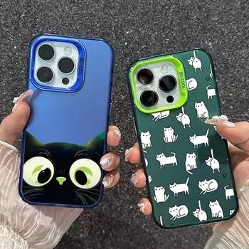 Чехол для телефона с защитой от падений и рисунком кота для Samsung S24 S23 A55 A35 Xiaomi Redmi 13C Poco C65 iPhone 15 Huawei Honor 90 противоударный защитный бампер Samsung A54 5G