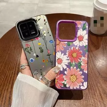 Чехол для телефона с защитой от падений и цветочным узором для Samsung S24 S23 A55 A35 Xiaomi Redmi 13C Poco C65 iPhone 15 Huawei Honor, противоударный защитный бампер Samsung A54 5G
