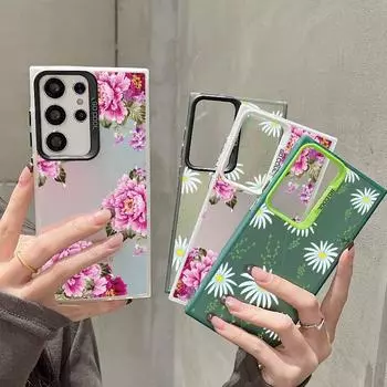 Чехол для телефона с защитой от падений и цветочным узором для Samsung S24 S23 A55 A35 Xiaomi Redmi 13C Poco C65 iPhone 15 Huawei Honor, противоударный защитный бампер Samsung A54 5G