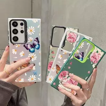 Чехол для телефона с защитой от падений и цветочным узором для Samsung S24 S23 A55 A35 Xiaomi Redmi 13C Poco C65 iPhone 15 Huawei Honor, противоударный защитный бампер Samsung A54 5G