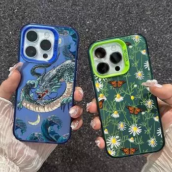 Чехол для телефона с защитой от падений с рисунком Loong для Samsung S24 S23 A55 A35 Xiaomi Redmi 13C Poco C65 iPhone 15 Huawei Honor, противоударный защитный бампер Samsung A54 5G