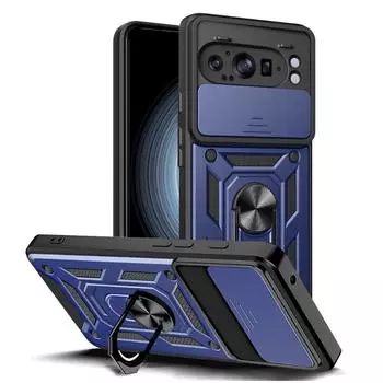 Чехол для телефона с защитой от сдвига объектива камеры для Google Pixel 9 Pro XL 9pro Armor, противоударный чехол с магнитным кольцом и держателем для Pixel9 9pro XL For Pixel 9 Pro XL чёрный