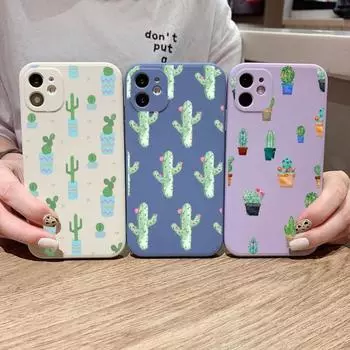 Чехол для телефона с зеленым растением кактус для IPhone 14 11 12 13 Pro Max X XR XSMax 6 6S 7 8 Plus SE 2022, мягкий квадратный цветной чехол для телефона iPhone 14