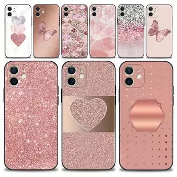 Чехол для телефона с золотыми розовыми блестками и сердечками для iPhone 14 13 12 11 Pro Max XS Max XR X 7 8 Plus 12 Mini 6S iPhone 6 6S Plus
