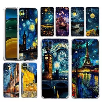 Чехол для телефона Samsung A13 A15 A25 A51 A71 A21S A11 A31 A52 A41 A23 A53 A73 A32 5G A03S A05s прозрачный чехол Звездная ночь Ван Гог Samsung A13 5G