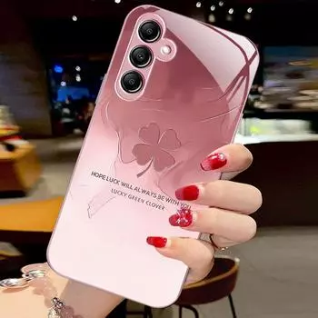 Чехол для телефона Samsung A73, S11Plus, S21FE, A42 из жидкого стекла с рисунком четырехлистного клевера на удачу Samsung S11 Plus розовый