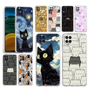 Чехол для телефона Samsung Galaxy A13 A15 A25 A51 A71 A21S A11 A12 A31 A52 A41 A23 A53 A73 A32 5G A03S A05s, прозрачный чехол с кошачьим принтом Samsung A12