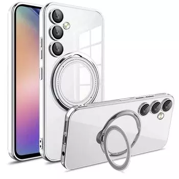 Чехол для телефона Samsung Galaxy A16 A06 A55 A35 A25 A15 A05S Прозрачный чехол из ТПУ с тонким противоударным покрытием и вращающейся на 360° подставкой for Samsung Galaxy A16 чёрный