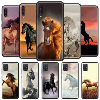 Чехол для телефона Samsung Galaxy A51 A71 A50 A21s A02s A12 A20 A10 A30 A40 A41 A31 A11, черный чехол с изображением бегущей лошади, животного Galaxy A10