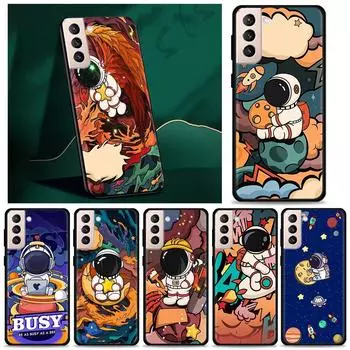 Чехол для телефона Samsung Galaxy S21 S20 Ultra S10 Plus Lite S21 S20 Fe 5g S10e S9 S8 S7 Edge Shell Fundas с милым мультяшным космонавтом For Samsung S7
