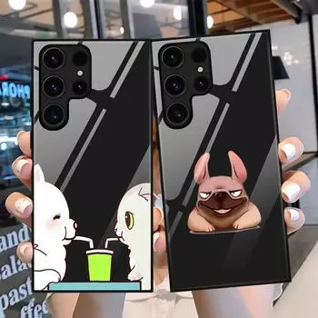 Чехол для телефона Samsung Galaxy S22 Plus Ultra, стеклянные чехлы с изображением собаки и кошки для Galaxy S20 Fe S21 Ultra S23plus S21fe, черный чехол For Samsung S22Ultra