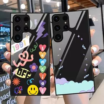 Чехол для телефона Samsung Galaxy S22 Plus Ultra, милые стеклянные чехлы с героями мультфильмов для Galaxy S20 Fe S21ultra S23plus S21fe, черный чехол из ТПУ For Samsung S23