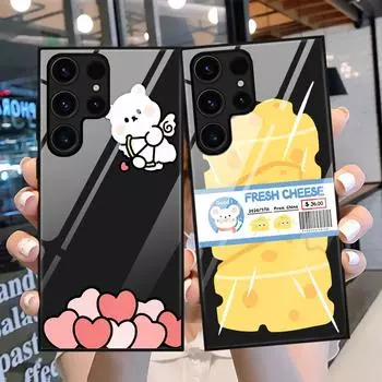 Чехол для телефона Samsung Galaxy S22 Plus Ultra, стеклянные чехлы с рисунком сыра для Galaxy S20 Fe S21ultra S23plus S21fe, черный чехол из ТПУ For Samsung S21
