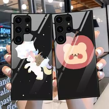Чехол для телефона Samsung Galaxy S22 Plus Ultra Cartoon Apple, стеклянные чехлы для Galaxy S20 Fe S21ultra S23plus S21fe, черный чехол из ТПУ For Samsung S22