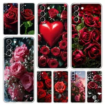 Чехол для телефона Samsung Galaxy S24 Plus S23 S22 S21 S20 FE Ultra 5G S10 S10E S9, прозрачный силиконовый чехол, красивые цветы красной розы Samsung S24