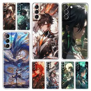 Чехол для телефона Samsung Galaxy S24 Plus S23 S22 S21 S20 FE Ultra 5G S10 S10E S9, прозрачный чехол Genshin Impact Dragon Genshin Zhongli S22 Plus 5G