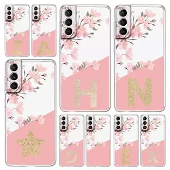 Чехол для телефона Samsung Galaxy S24 Plus S23 S22 S21 S20 FE Ultra 5G S10 S10E S9 Прозрачный силиконовый чехол Золотая буква Цветочное искусство Samsung S9 Plus