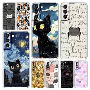 Чехол для телефона Samsung Galaxy S24 Plus S23 S22 S21 S20 FE Ultra 5G S10 S10E S9 Мягкий прозрачный силиконовый чехол с принтом кота Samsung S23 FE