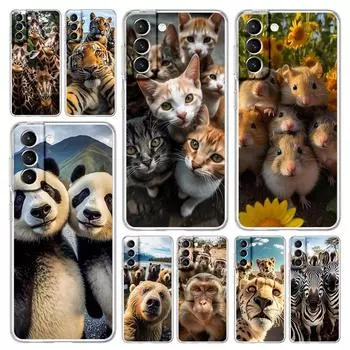 Чехол для телефона Samsung Galaxy S24 Plus S23 S22 S21 S20 FE Ultra 5G S10 S10E S9 Мягкий прозрачный силиконовый чехол с изображением животных и селфи Samsung S21