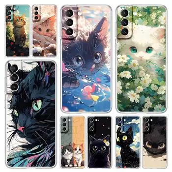 Чехол для телефона Samsung Galaxy S24 Plus S23 S22 S21 S20 FE Ultra 5G S10 S10E S9, мягкий прозрачный чехол с мультяшным милым котом, арт-мода Samsung S24Ultra