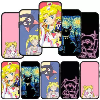 Чехол для телефона Samsung Galaxy S24 S23 iPhone 15 14 Xiaomi Redmi Note 13 12 11 8 10 9 Pro Max X XR OPPO A15 Huawei Lovely Sailor Moon Girl Cover