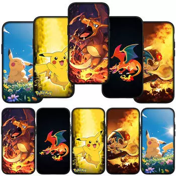 Чехол для телефона Samsung Galaxy S24 S23 iPhone 15 14 Xiaomi Redmi Note 13 12 11 8 Plus 10 9 Pro Max X XR OPPO Huawei Pikachu Charmander Pokemon GO Cover