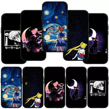Чехол для телефона Samsung Galaxy S24 S23 iPhone 15 14 Xiaomi Redmi Note 13 12 11 8 10 9 Pro Max X XR OPPO A15 Huawei аниме-чехол для девушки Sailor Moon