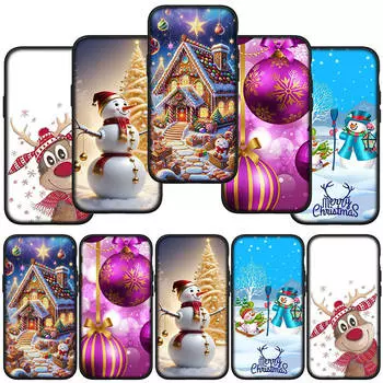Чехол для телефона Samsung Galaxy S24 S23 iPhone 15 14 Xiaomi Redmi Note 13 12 11 8 10 9 Pro Max X XR OPPO A15 Huawei Snowman Merry Christmas Deer Cover for Redmi Note 11S 5G аэро