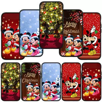 Чехол для телефона Samsung Galaxy S24 S23 iPhone 15 14 Xiaomi Redmi Note 13 12 11 8 10 9 Pro Max X XR OPPO A15 Huawei Merry Christmas Mickey Minnie Cover for Redmi 9C NFC ceil