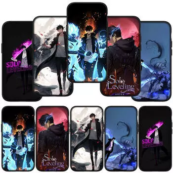 Чехол для телефона Samsung Galaxy S24 S23 iPhone 16 15 14 Xiaomi Redmi Note 13 12 11 Plus 10 9 Pro Max X XR OPPO Huawei Cartoon Solo Leveling Anime Cover for iPhone 15 Pro ceil