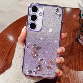 Чехол для телефона Samsung Galaxy S25 Plus S24 FE S24 Plus S23 FE Flash Pink Flower Прозрачный противоударный чехол с роскошным бриллиантовым сиянием Samsung Galaxy S25 розовый