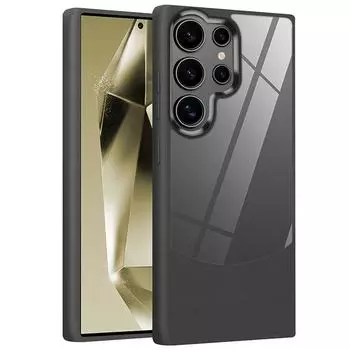 Чехол для телефона Samsung Galaxy S25 S24 S23 Ultra A16 A06 A56 A36 A26 с кожаным узором и прозрачной задней крышкой Samsung Galaxy S25 Ultra чёрный