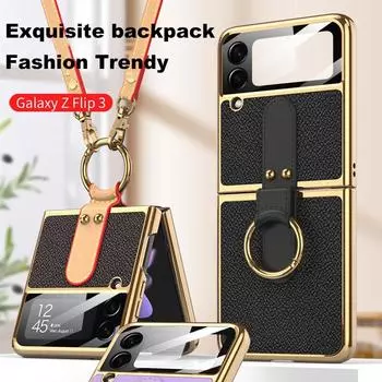 Чехол для телефона Samsung Galaxy Z Flip3/4 5g, чехол-держатель с кольцом-подставкой, плечевой ремень через плечо, силиконовый противоударный чехол с защитой от царапин for Galaxy Z Flip 3