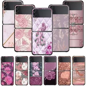 Чехол для телефона Samsung Galaxy Z Flip3 5g, чехлы на заднюю панель для Samsung Z Flip Capa Black Shell Fundas Rose Pink Purple с блестящим узором For Samsung Z Flip