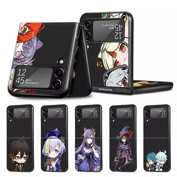 Чехол для телефона Samsung Galaxy Z Flip3 5G Flip4 черный чехол Z Flip 3 жесткий ПК роскошный чехол Zflip3 Funda Genshin Impact милый аниме Samsung Z Flip3 5G