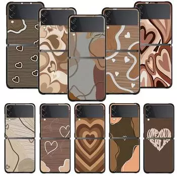 Чехол для телефона Samsung Galaxy Z Flip 4 Z Flip3 5g, чехол для Galaxy Z Flip Hard Shell, модный коричневый чехол с текстурой дерева Love Samsung Z Flip3 5G